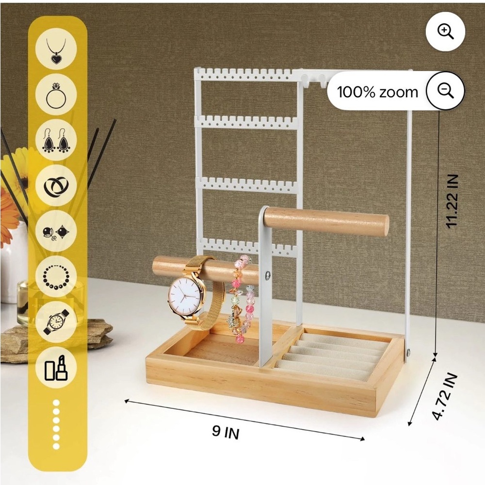 Bamboo Wood & White Metal Jewelry Organizer